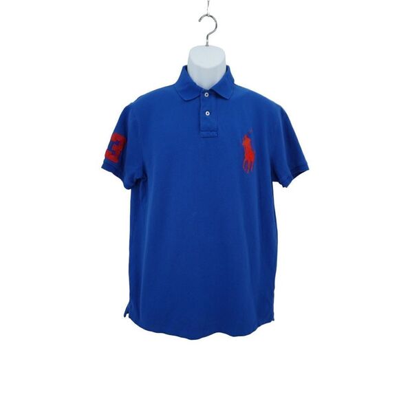 Polo Ralph Lauren Custom Slim Fit Mens Shirt Large Blue Big Pony Rugby Button - Picture 1 of 14